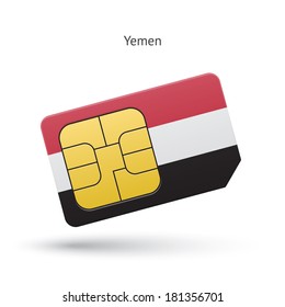 Yemen mobile phone sim card with flag. Vector illustration.