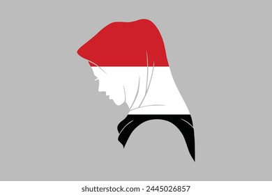Yemen Muslim girl wearing Yemen flag hijab, Yemen national flag, Yemen flag vector illustration
