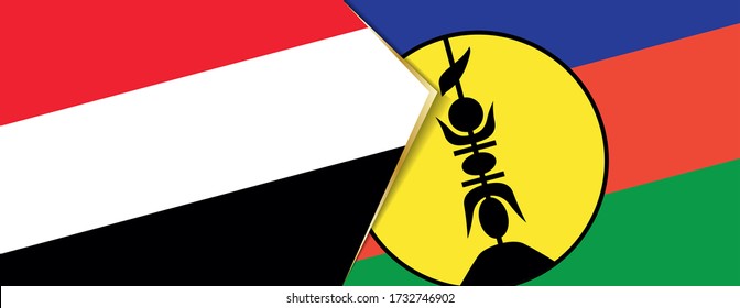 Banderas del Yemen y Nueva Caledonia, dos banderas vectoriales símbolo de relación o enfrentamiento.