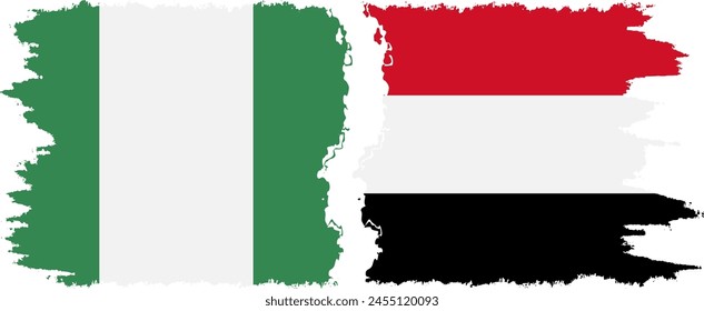 Yemen and Nigeria   grunge flags connection, vector