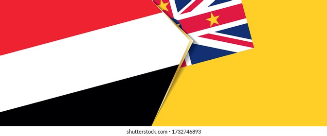 Yemen and Niue flags, two vector flags symbol of relationship or confrontation.