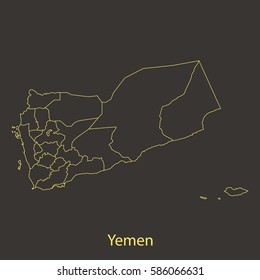 Yemen outline,stroke of map with administrative division. Vector illustration
