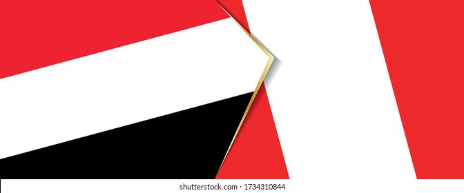 Yemen and Peru flags, two vector flags symbol of relationship or confrontation.