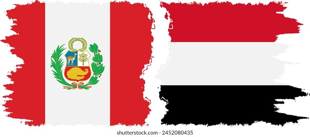 Yemen and Peru grunge flags connection, vector