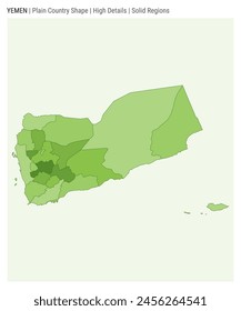 Yemen plain country map. High Details. Solid Regions style. Shape of Yemen. Vector illustration.