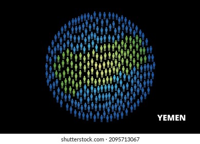 Yemen population people map in globe vector illustration design