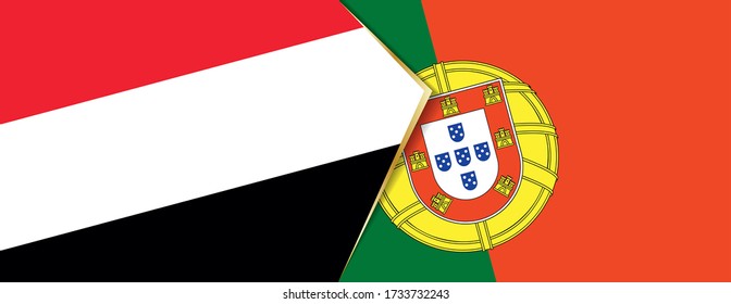Yemen and Portugal flags, two vector flags symbol of relationship or confrontation.