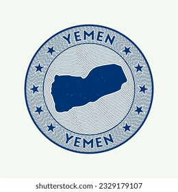 Yemen round badge vector. Country round stamp with shape of Yemen, isolines and circular country name. Amazing emblem. Attractive vector illustration.