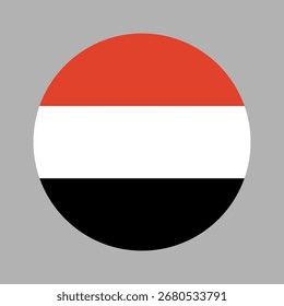 Jemen: Runde Flagge. Die Flagge des Jemen in Kreisform. Jemen-Flaggen-Taste, Symbol.