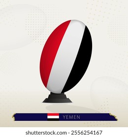 Yemen Rugby Ball on Rugby Kicking Tees with Modern Design. Illustration perfect for sports, national pride, and rugby-related projects.