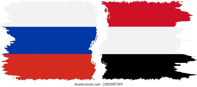 Yemen and Russia grunge flags connection, vector