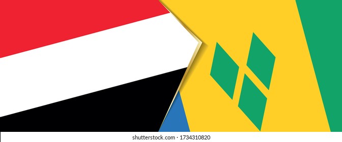 Yemen and Saint Vincent and the Grenadines flags, two vector flags symbol of relationship or confrontation.