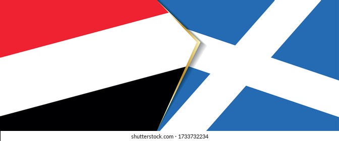 Jemen und Schottland Flaggen, zwei Vektorflaggen Symbol für Beziehung oder Konfrontation.