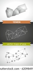 Yemen set of grey and silver mosaic 3d polygonal maps. Graphic vector triangle geometry outline shadow perspective maps