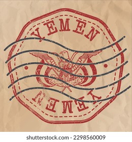 Yemen Stamp Travel Passport. Design Retro Symbol Country. Old Vintage Postmark.