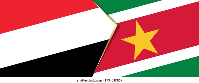 Banderas de Yemen y Surinam, dos banderas vectoriales símbolo de relación o enfrentamiento.