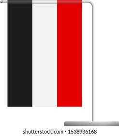 Yemen table flag. Metal flagpole. National flag of Yemen vector illustration