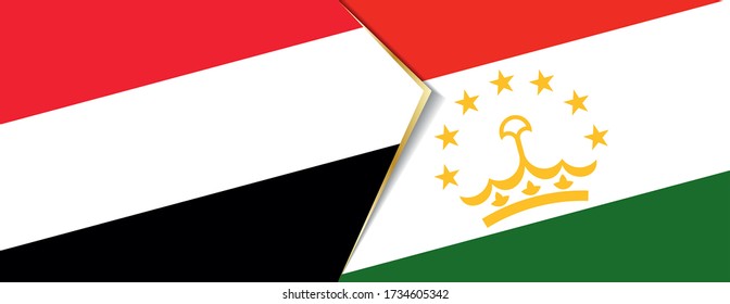 Yemen and Tajikistan flags, two vector flags symbol of relationship or confrontation.