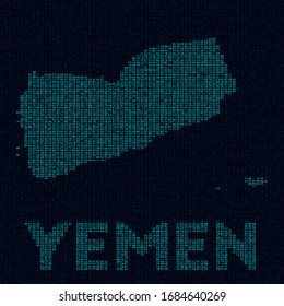 Yemen tech map. Country symbol in digital style. Cyber map of Yemen with country name. Appealing vector illustration.