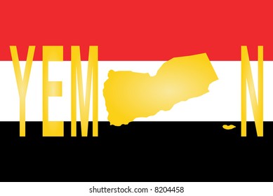 Jemen-Text mit Karte auf Flaggengrafik