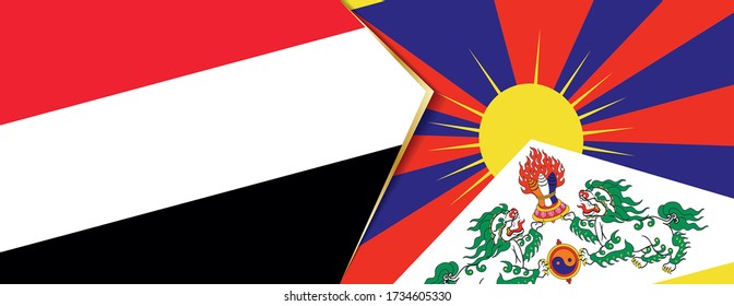 Jemen und Tibet-Flaggen, zwei Vektorfahnen Symbol für Beziehung oder Konfrontation.