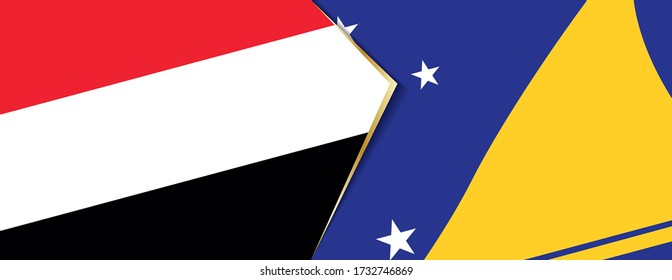 Yemen and Tokelau flags, two vector flags symbol of relationship or confrontation.