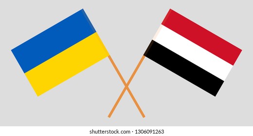 Yemen and Ukraine. The Yemeni and Ukrainian flags. Official colors. Correct proportion. Vector illustration