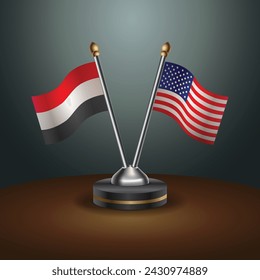 Yemen and United States table flags with gradient backgrund. Vector Illustration svg