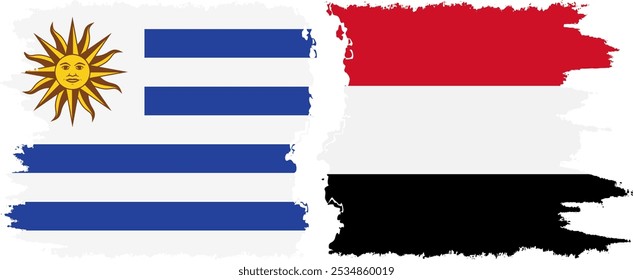 Yemen y Uruguay: conexión de banderas grunge, Vector