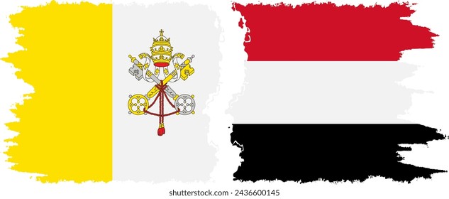 Yemen and Vatican grunge flags connection, vector