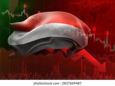 Yemen, vector 3d flag financial exchange trend down