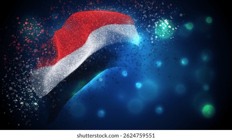 Yemen, vector 3d flag with lighting and flares