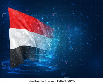 Yemen ,vector 3d flag on blue background with hud interfaces