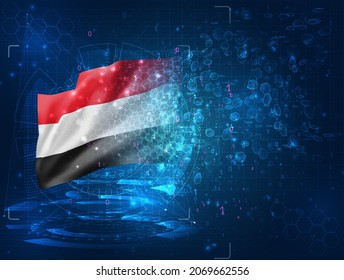 Yemen ,vector 3d flag on blue background with hud interfaces