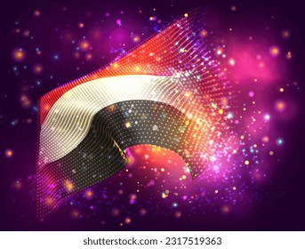 Yemen, vector 3d flag on pink purple background with lighting and flares