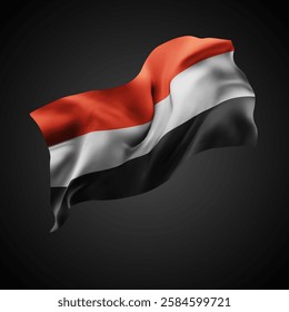 Yemen, vector 3d flag with waves on a black background