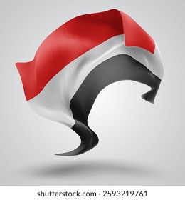 Yemen, vector 3d flag with waves on a white background