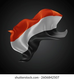 Yemen, vector 3d flag with waves on a black background