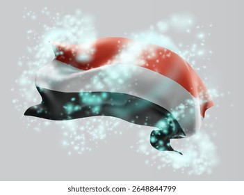 Yemen, bandera de Vector 3D en un torbellino de brillo mágico