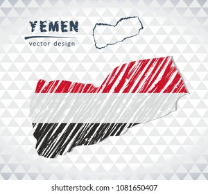 Yemen vector map with flag inside isolated on a white background. Sketch chalk hand drawn illustration