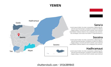 Yemen vector map infographic template divided by states, regions or provinces. Slide presentation.