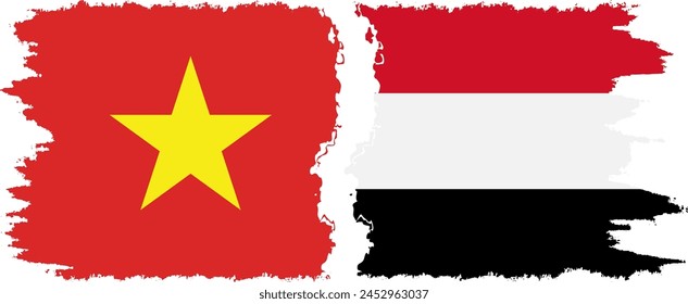 Yemen and Vietnam grunge flags connection, vector