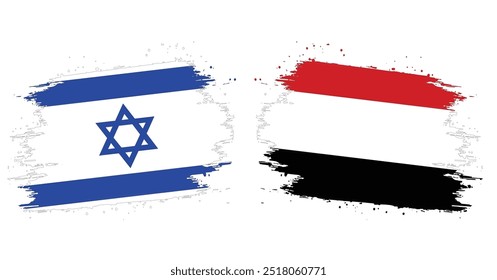 Projeto e ilustração de pincel de bandeira Iêmen vs Israel , Bandeira nacional do Iêmen e Israel