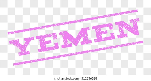 Yemen watermark stamp. Text caption between parallel lines with grunge design style. Rubber seal stamp with dirty texture. Vector violet color ink imprint on a chess transparent background.