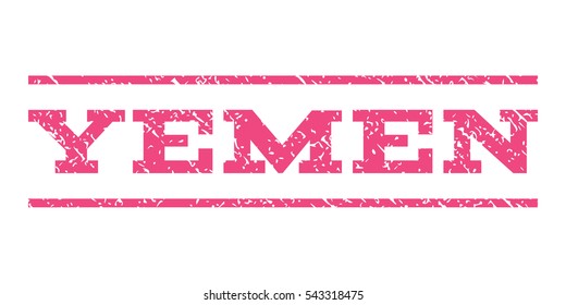 Yemen watermark stamp. Text caption between horizontal parallel lines with grunge design style. Rubber seal stamp with dust texture. Vector pink color ink imprint on a white background.