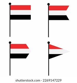 Yemen waving flag icon set in 4 shape versions. Collection of flagpole sign for identity, emblem, and infographic. 