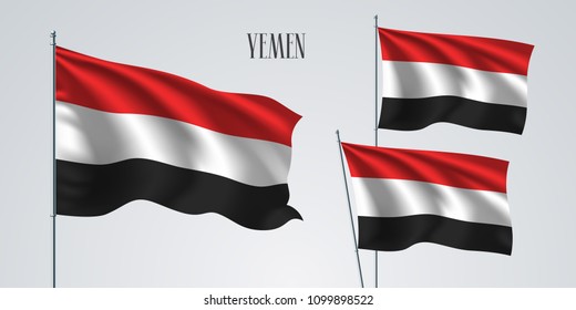 Yemen waving flag set of vector illustration. White red colors of Yemen wavy realistic flag as a patriotic symbol 