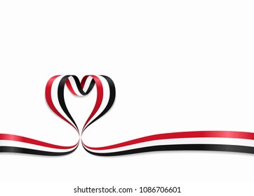 Yemeni flag heart-shaped wavy ribbon. Vector illustration.
