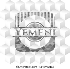 Yemeni grey emblem with geometric cube white background