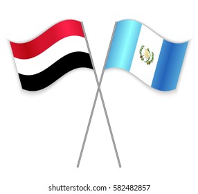 Yemeni and Guatemalan crossed flags. Yemen combined with Guatemala isolated on white. Language learning, international business or travel concept.
